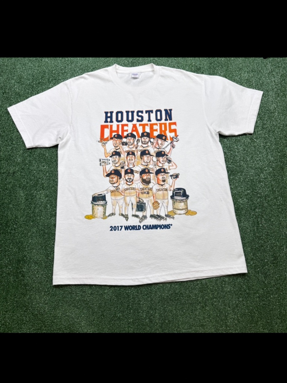 Undefeated Houston Astros Cheaters T Shirt Mens Size L White Baseball